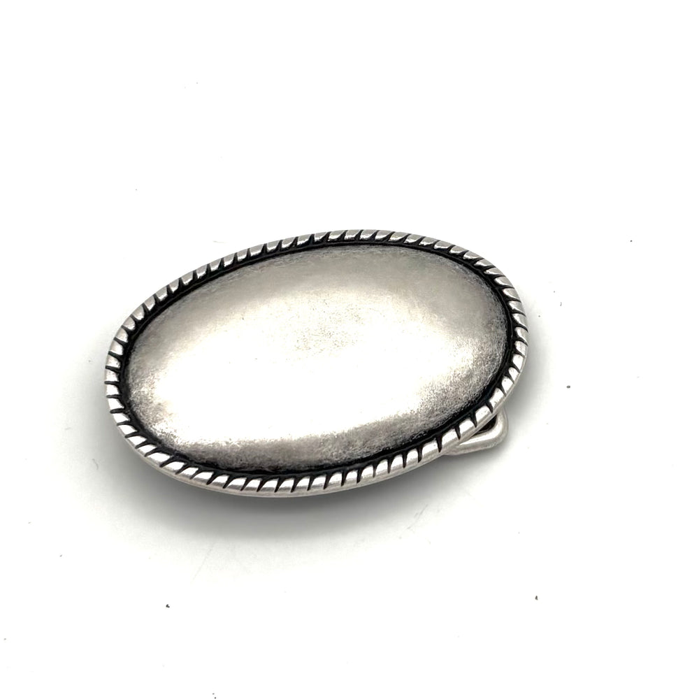 Buckle 30 mm Altsilber mit Schleifenmotiv für 30 mm Druckknopfgürtel Vorderansicht