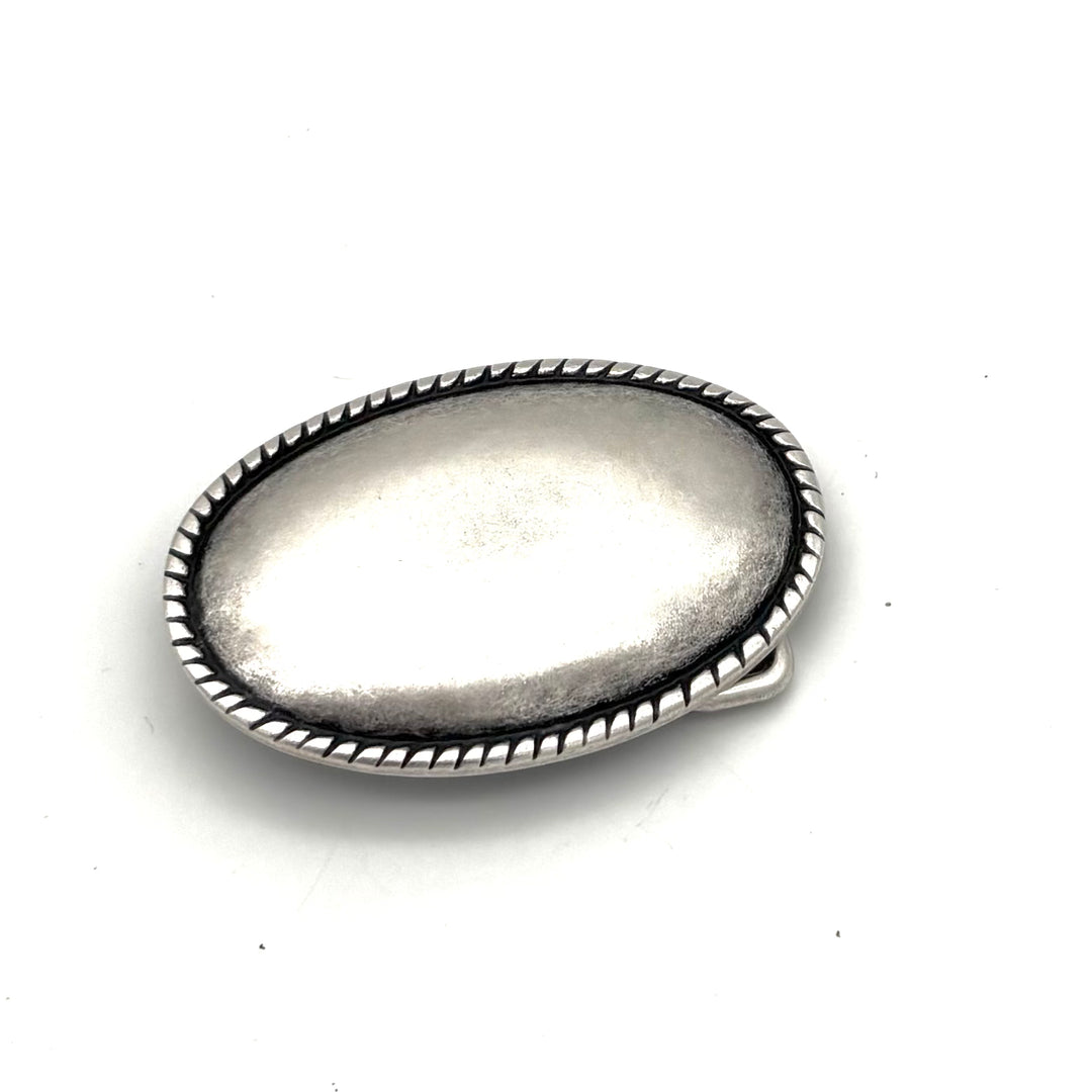 Buckle 30 mm Altsilber mit Schleifenmotiv für 30 mm Druckknopfgürtel Vorderansicht