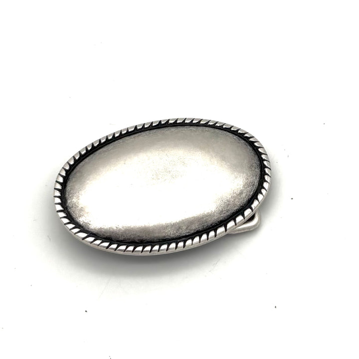 Buckle 30 mm Altsilber mit Schleifenmotiv für 30 mm Druckknopfgürtel Vorderansicht