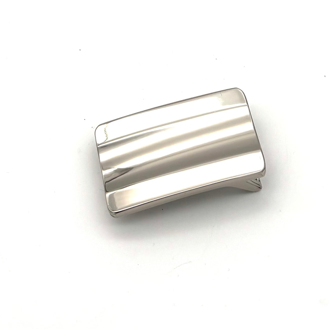 Silberne Buckle 30mm als Wechselschließe für Druckknopfgürtel
