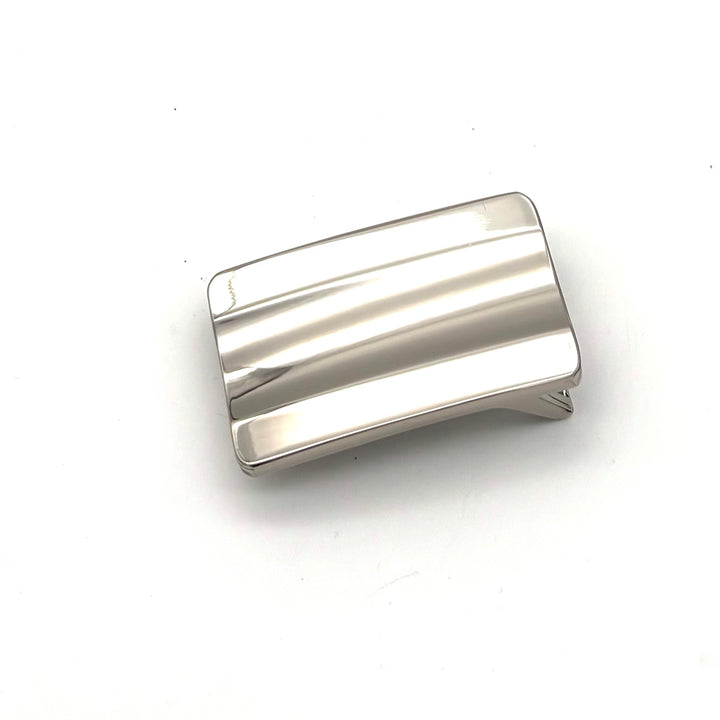 Silberne Buckle 30mm als Wechselschließe für Druckknopfgürtel