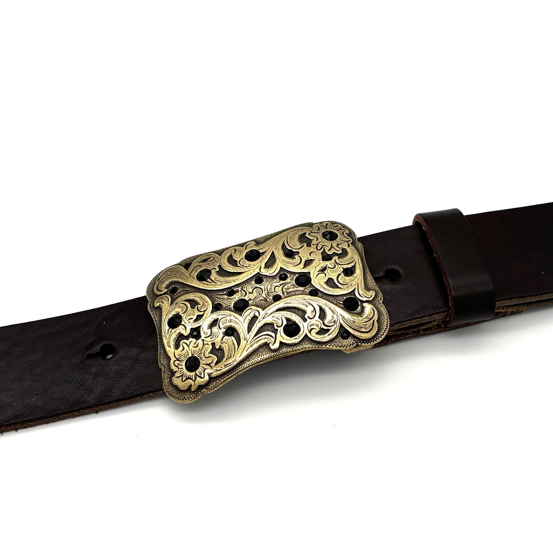 Buckle mit schwarzen Strasssteinen 40 mm in Altgold
