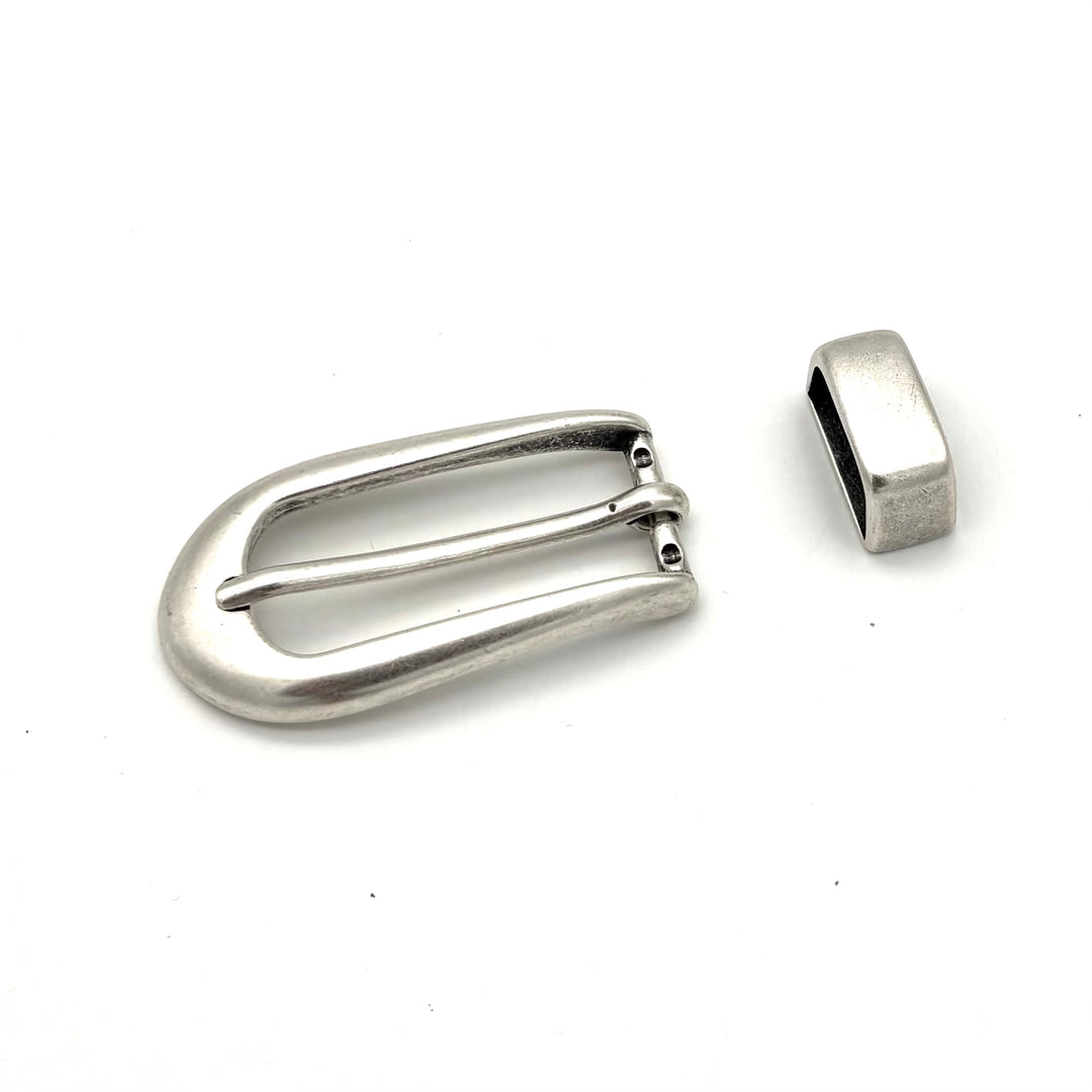 Dornschließe 20 mm versilbert mit Metallschlaufe – Wechselschließe für Druckknopfgürtel