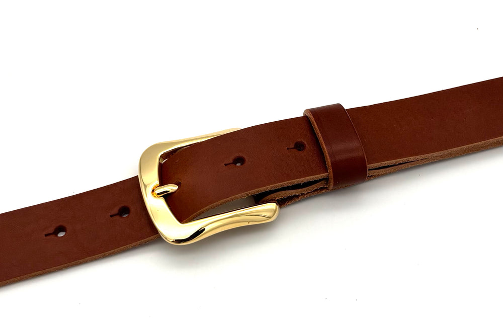 Detailansicht Dornschließe 30 mm Gold Hochglanz aus massivem Messing für 30 mm Ledergürtel
