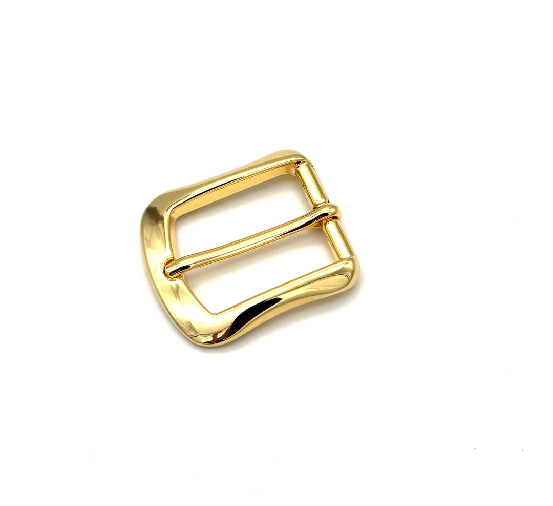 Dornschließe 30 mm Gold Hochglanz aus massivem Messing für 30 mm Druckknopfgürtel Vorderansicht
