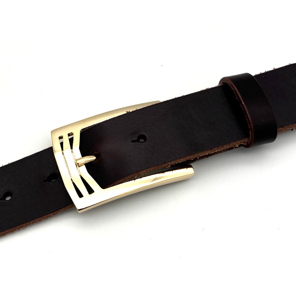 Detailansicht Dornschließe 35 mm Gold glänzend aus Zinkdruckguss für 35 mm Ledergürtel