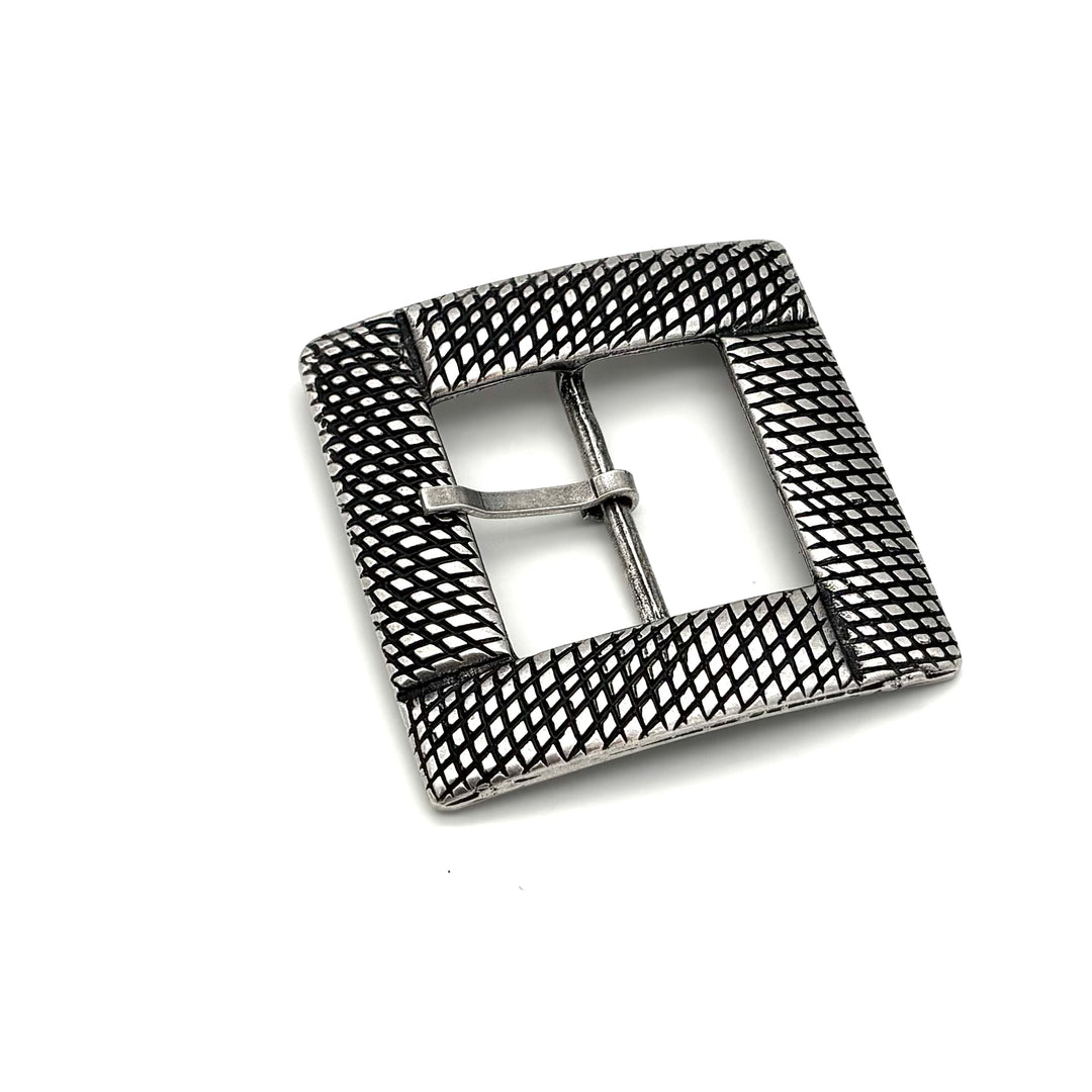 Dornschließe 40 mm Altsilber matt geschlossene Wechselschließe für 40 mm Druckknopfgürtel Vorderansicht
