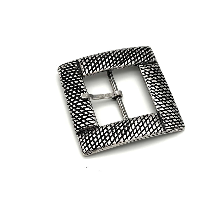 Dornschließe 40 mm Altsilber matt geschlossene Wechselschließe für 40 mm Druckknopfgürtel Vorderansicht