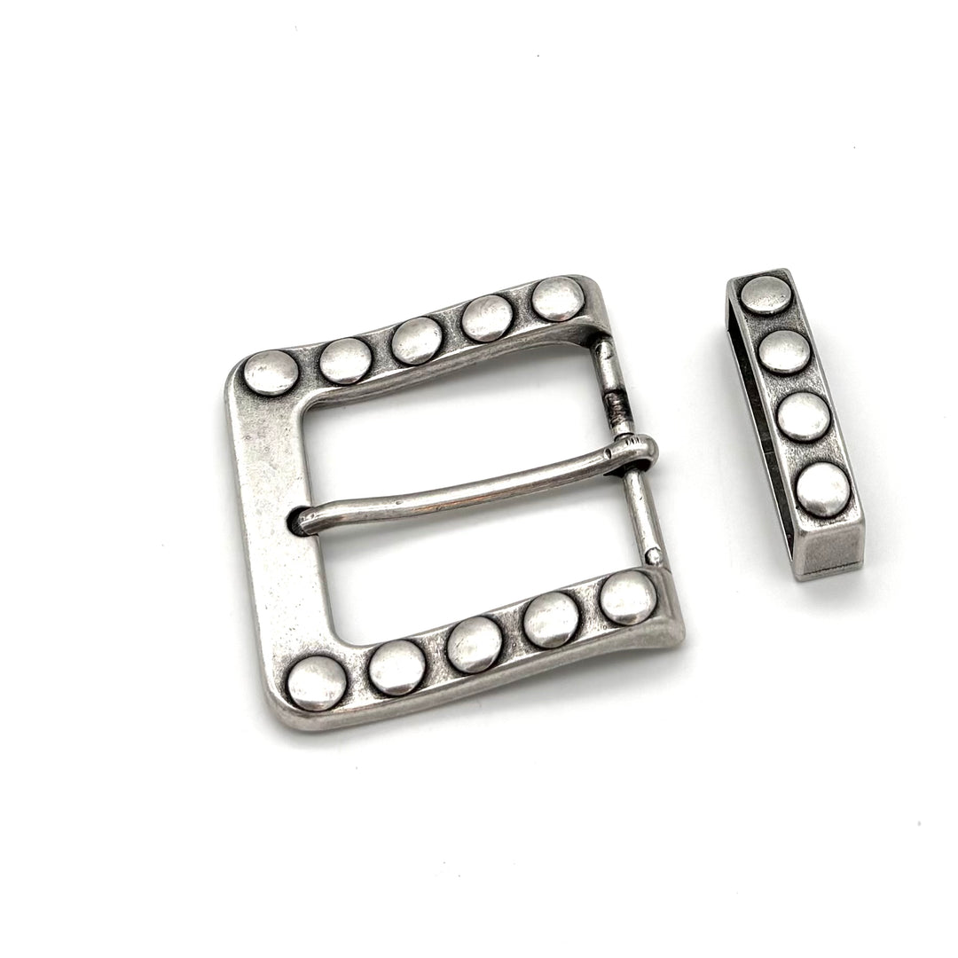Dornschließe 40 mm mit Metallschlaufe in Silber geschwärzt und matter Oberfläche