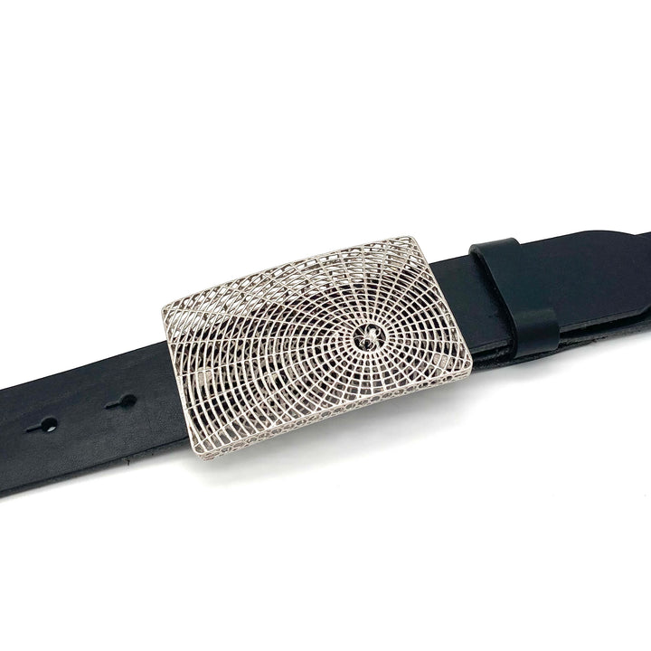 Gürtelschließe 40mm Spinnennetz aus massivem Messing