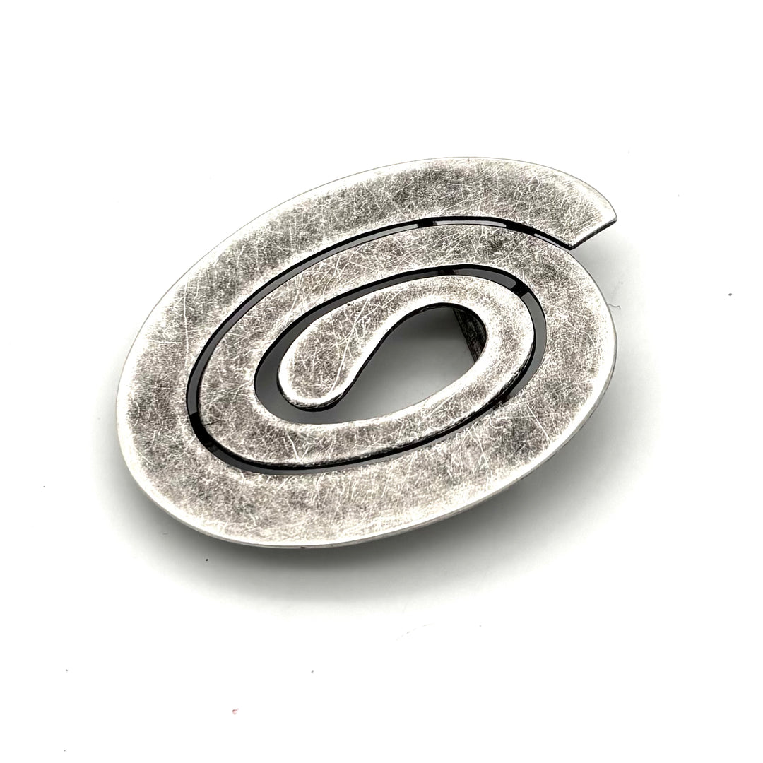 Gürtelschließe Buckle 40 mm in Altsilber für Druckknopfgürtel – Frontansicht