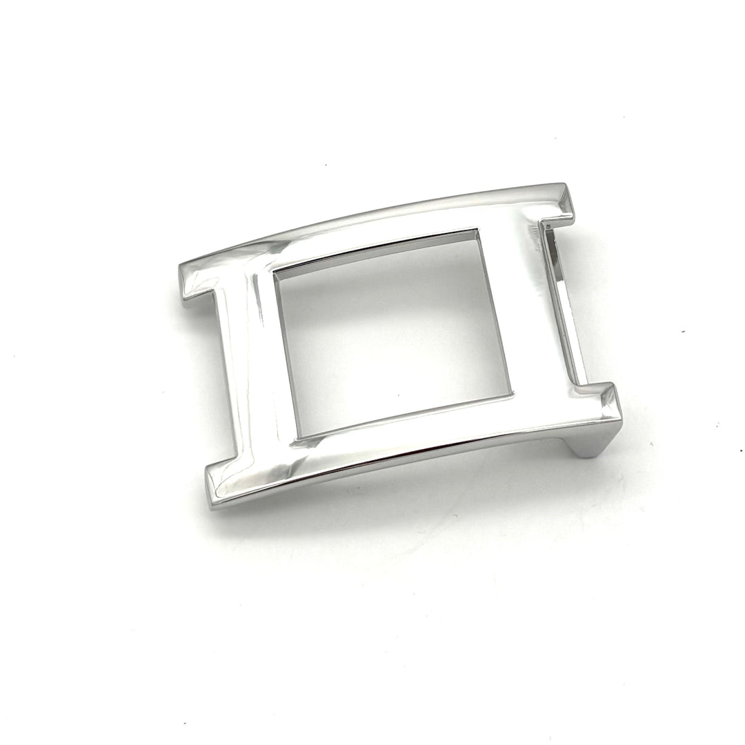 Gürtelschließe Buckle 40 mm in Silber für Druckknopfgürtel – Frontansicht