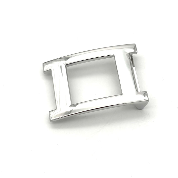 Gürtelschließe Buckle 40 mm in Silber für Druckknopfgürtel – Frontansicht