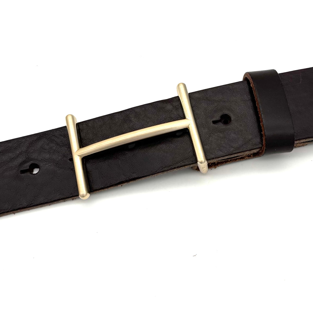Gürtelschließe Buckle H 35 mm Gold satiniert – Wechselschließe für Druckknopfgürtel