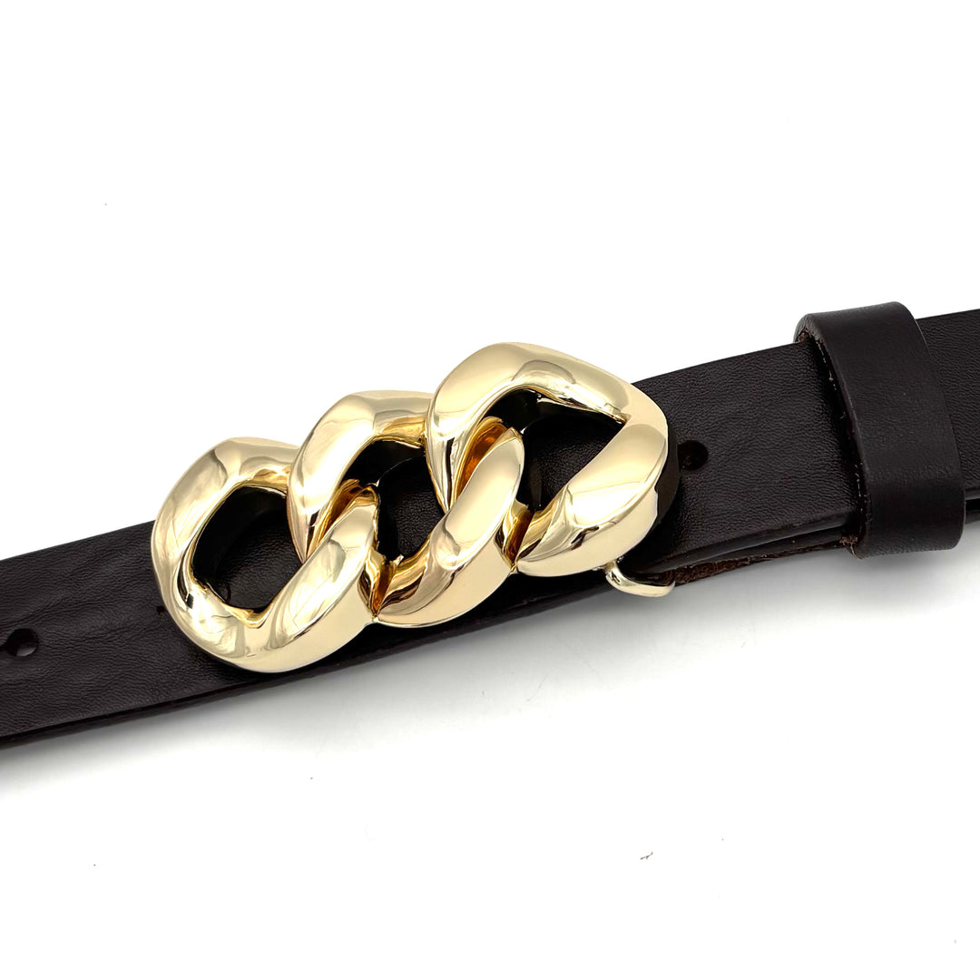 Gürtelschließe Kette 40 mm Gold – Markante Wechselschließe für Druckknopfgürtel
