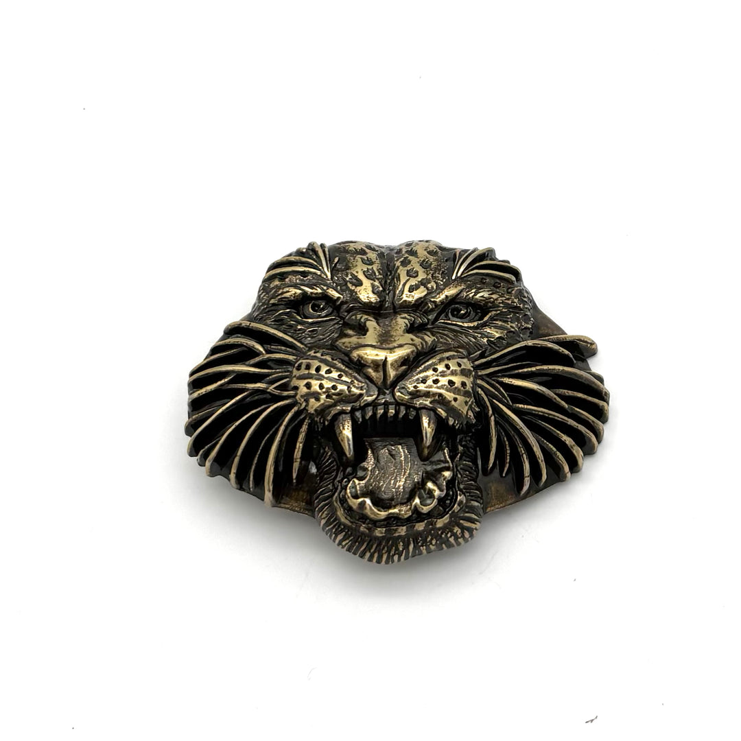Gürtelschließe Leopard 40 mm in Altgold für Druckknopfgürtel – Frontansicht