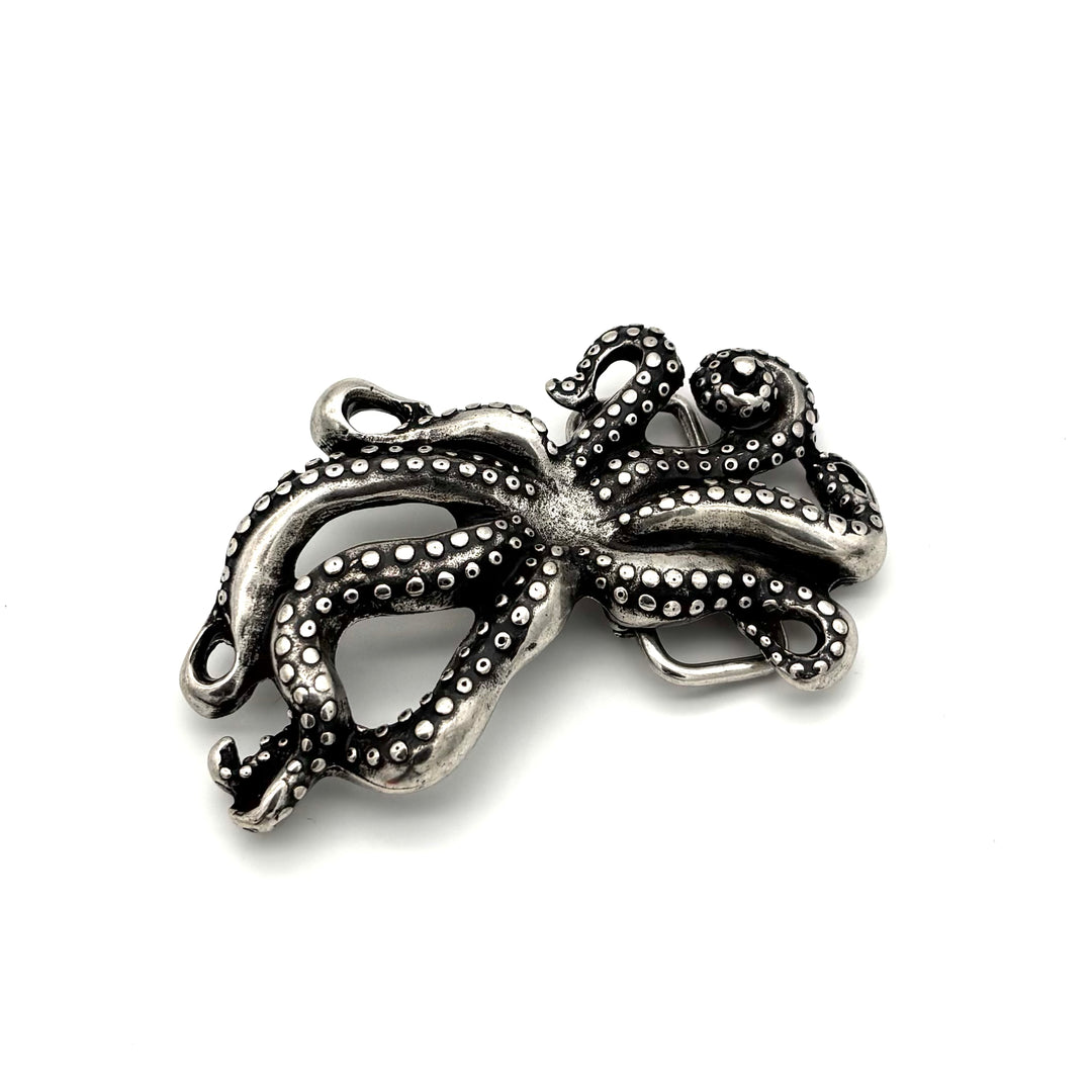 Gürtelschließe Octopus 40 mm in Edelstahl geschwärzt für Druckknopfgürtel – Frontansicht