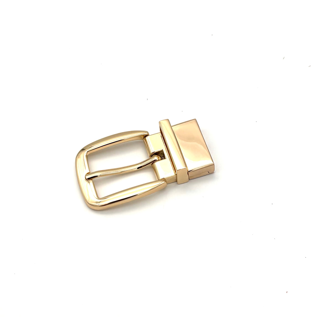 Klemmschließe 30 mm Gold glänzend mit Metallschlaufe für 30 mm Lederriemen Vorderansicht