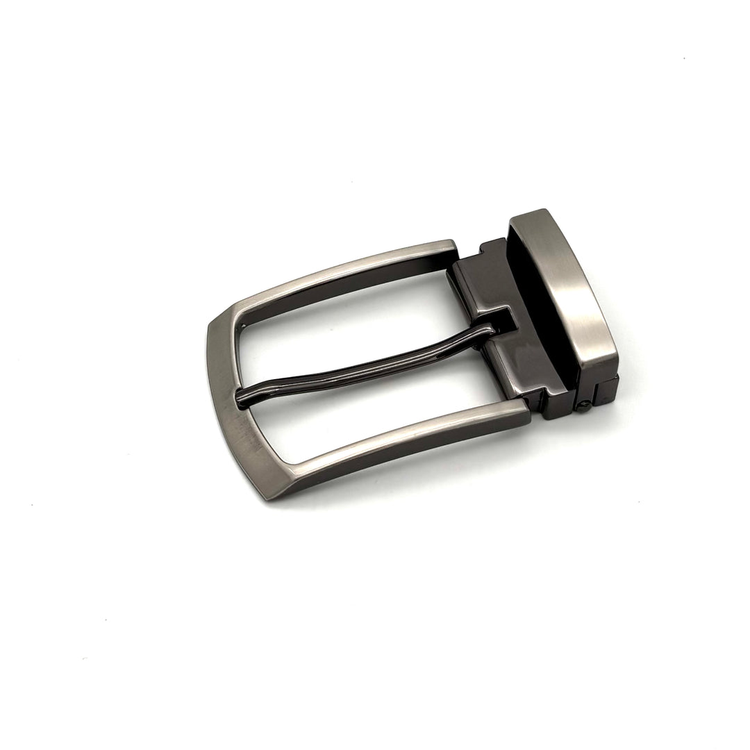 Klemmschließe 35 mm Edelstahl geschwärzt offene Gürtelschließe mit Metallschlaufe Vorderansicht