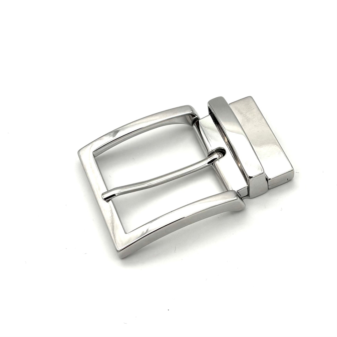 Klemmschließe Wendeschließe 40 mm in Edelstahl mit Metallschlaufe für Wendegürtel – Frontansicht