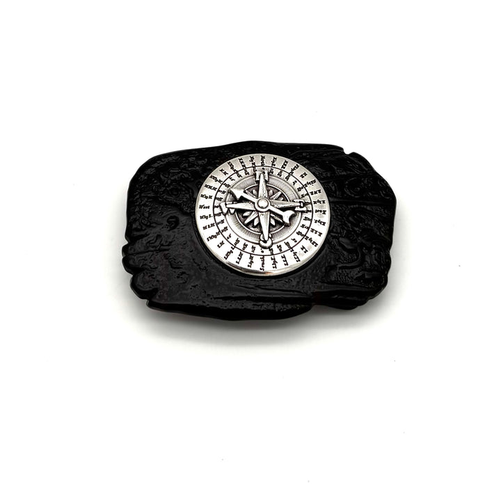 Kompass Gürtelschließe 40mm Schwarz Silber