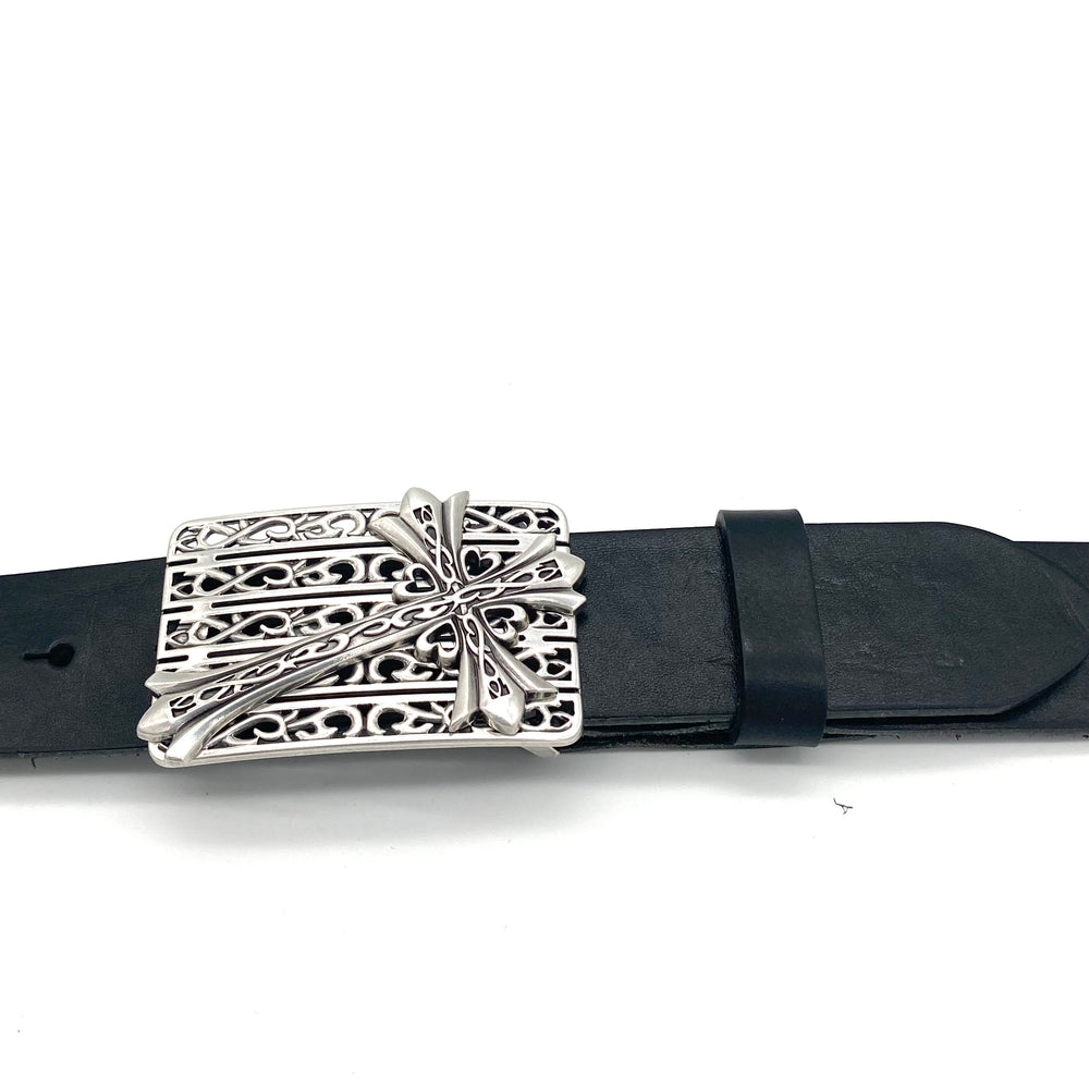 Mittelalterliche Kreuz-Buckle 40 mm versilbert“