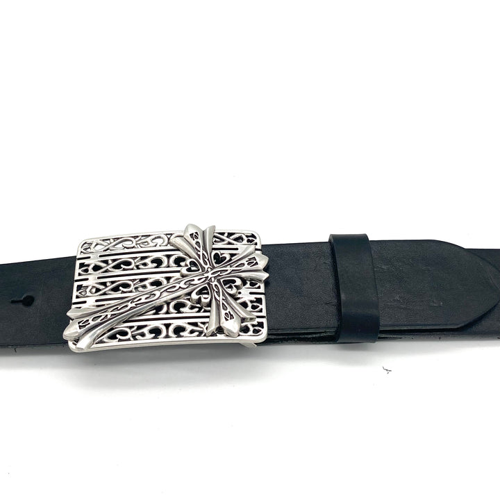 Mittelalterliche Kreuz-Buckle 40 mm versilbert“
