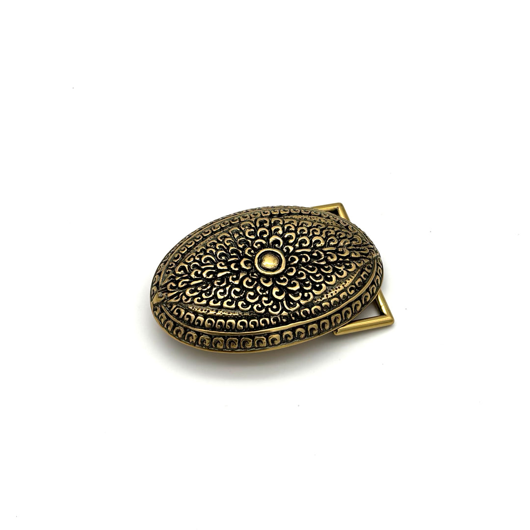 Oval Buckle 40mm in Altmessing mit Rautenmotiv