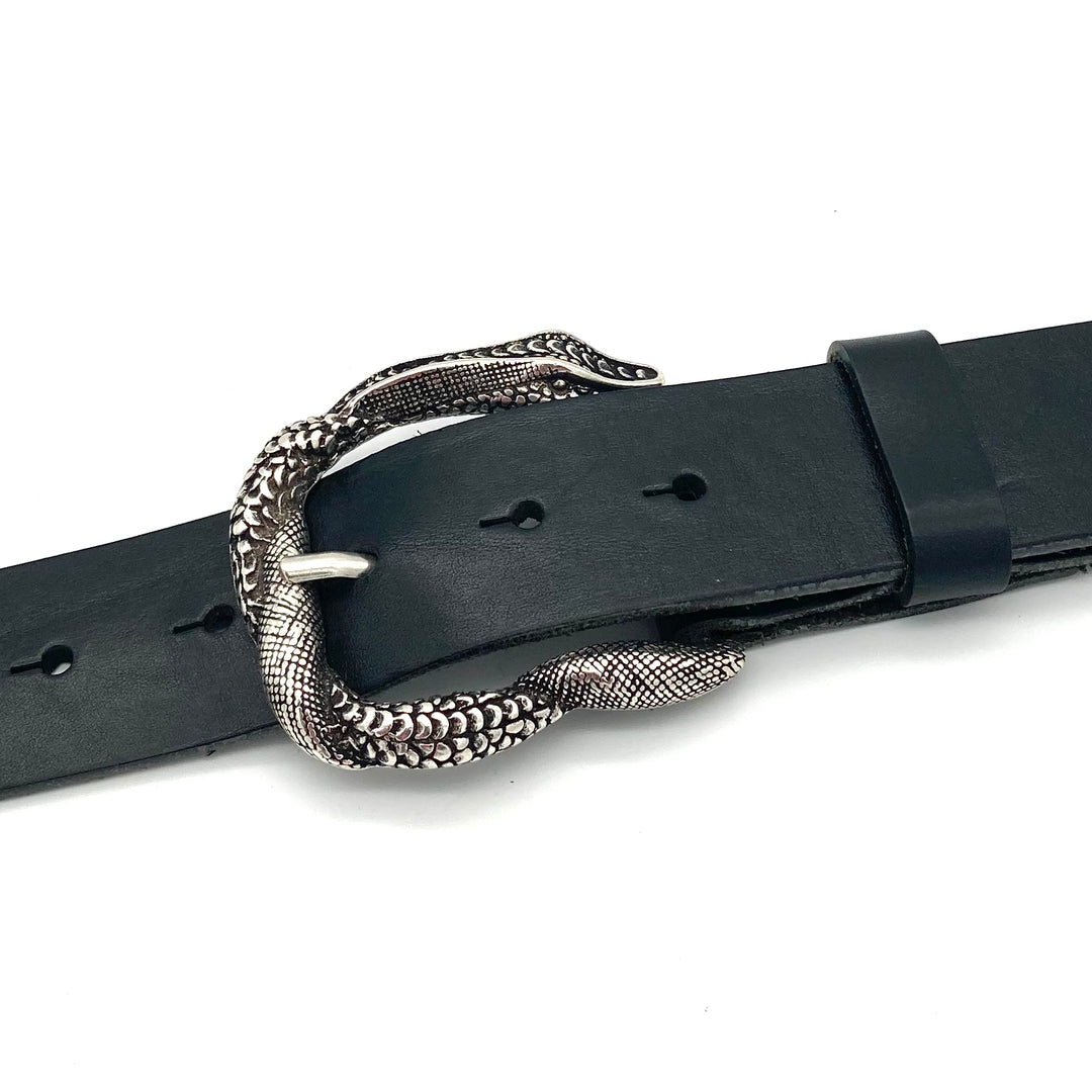 Schlangen-Gürtelschließe 40mm Silber geschwärzt