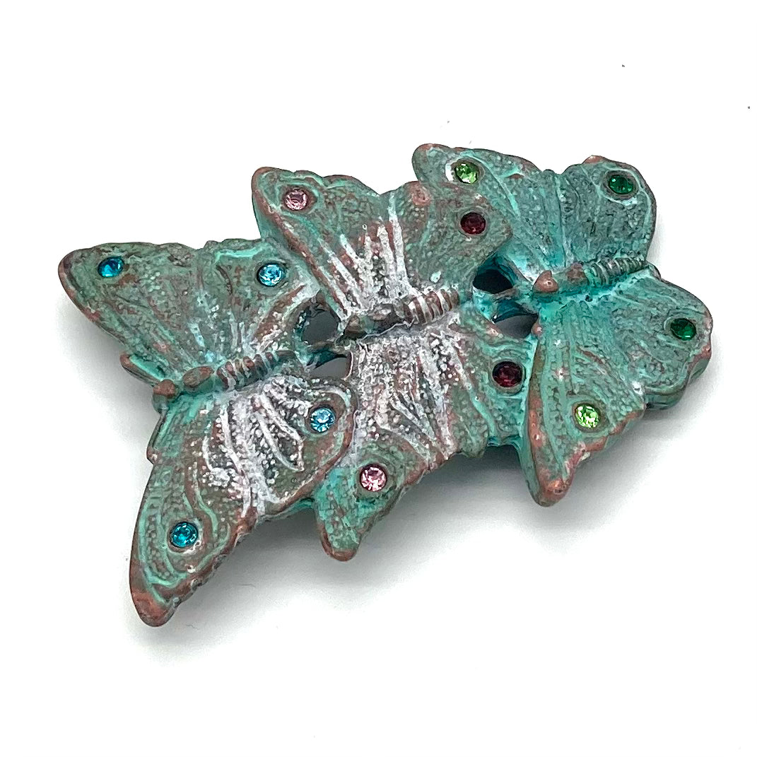 Schmetterling Buckle 30mm in Grün mit Strass