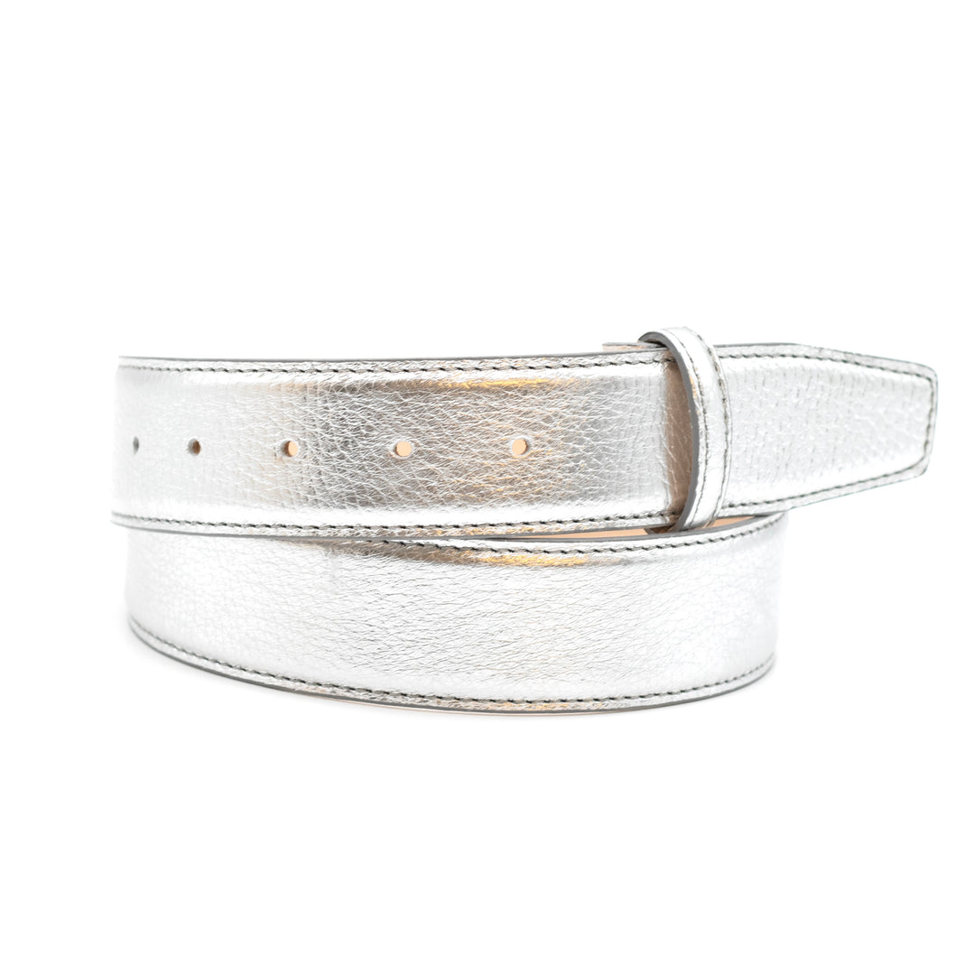 Silber bombierter Ledergürtel 40 mm aus Rindnappaleder mit Metallic-Oberfläche